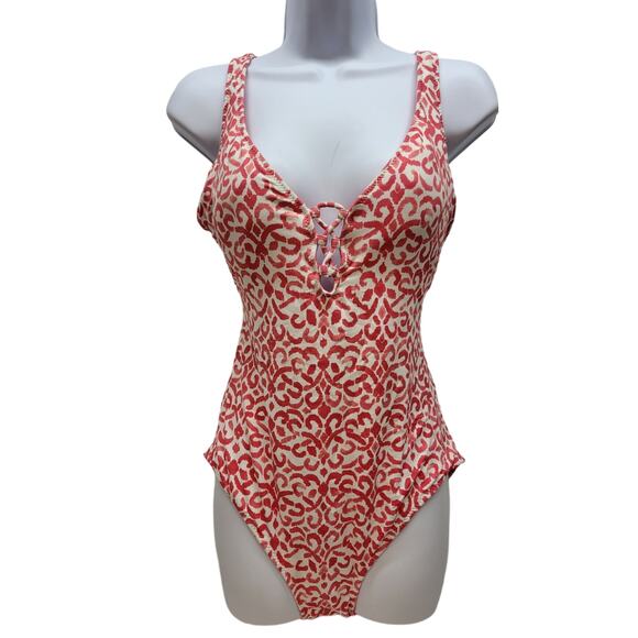 TOMMY BAHAMA Scrolls Reversible Lace Back One-piece In Pink Size 12 - Picture 5 of 14